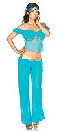 Prinsessan Jasmine från Aladdin, maskeraddräkt med topp och leggings, strass och öppna axlar